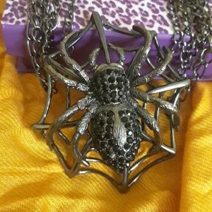 Jewelry - New Blk Chrome Spider in Web Rhinestone Necklace Jewelry - New Blk Chrome Spider in Web Rhinestone Necklace